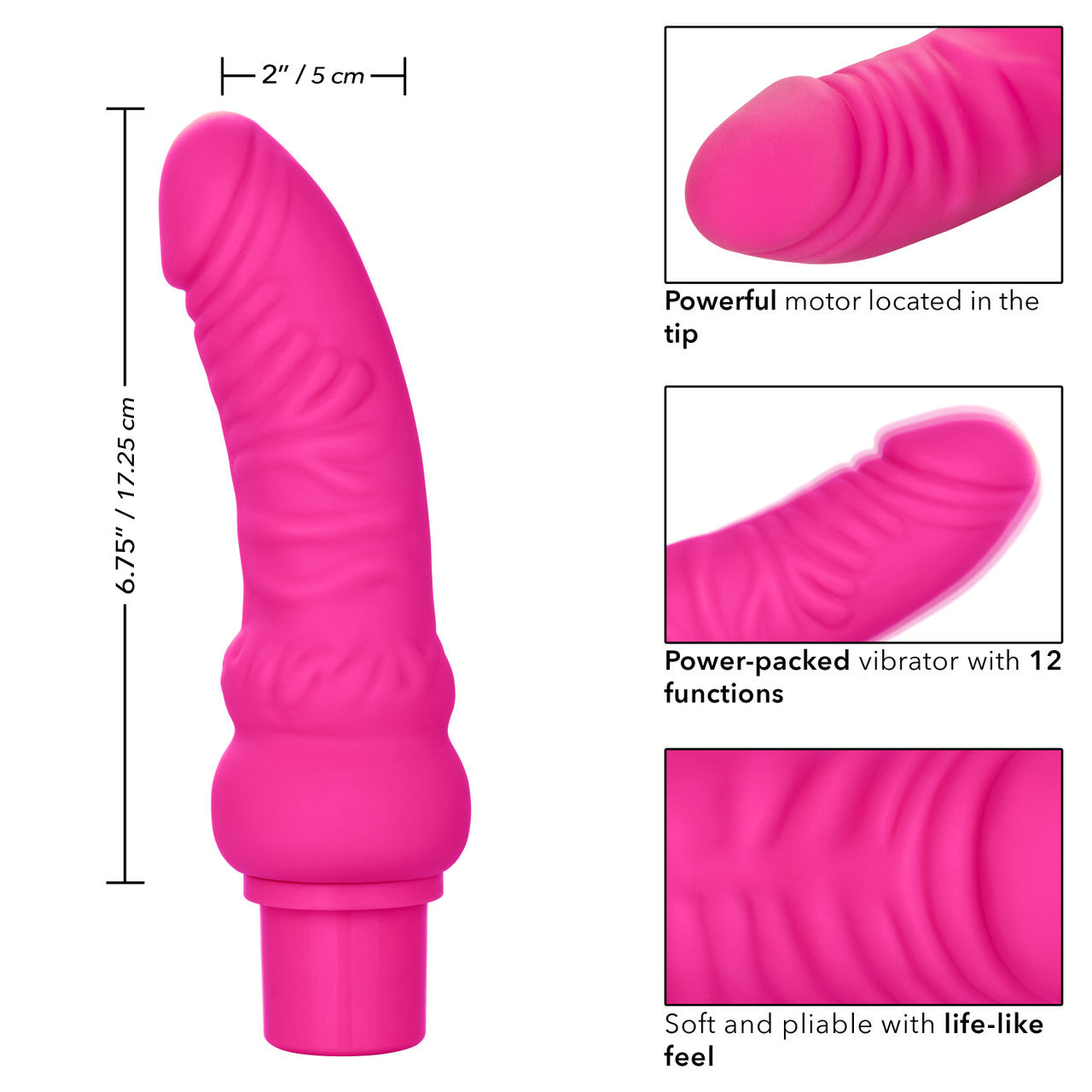 CalExotics Rechargeable Power Stud Curvy Dildo Pink Vibrating Dildos
