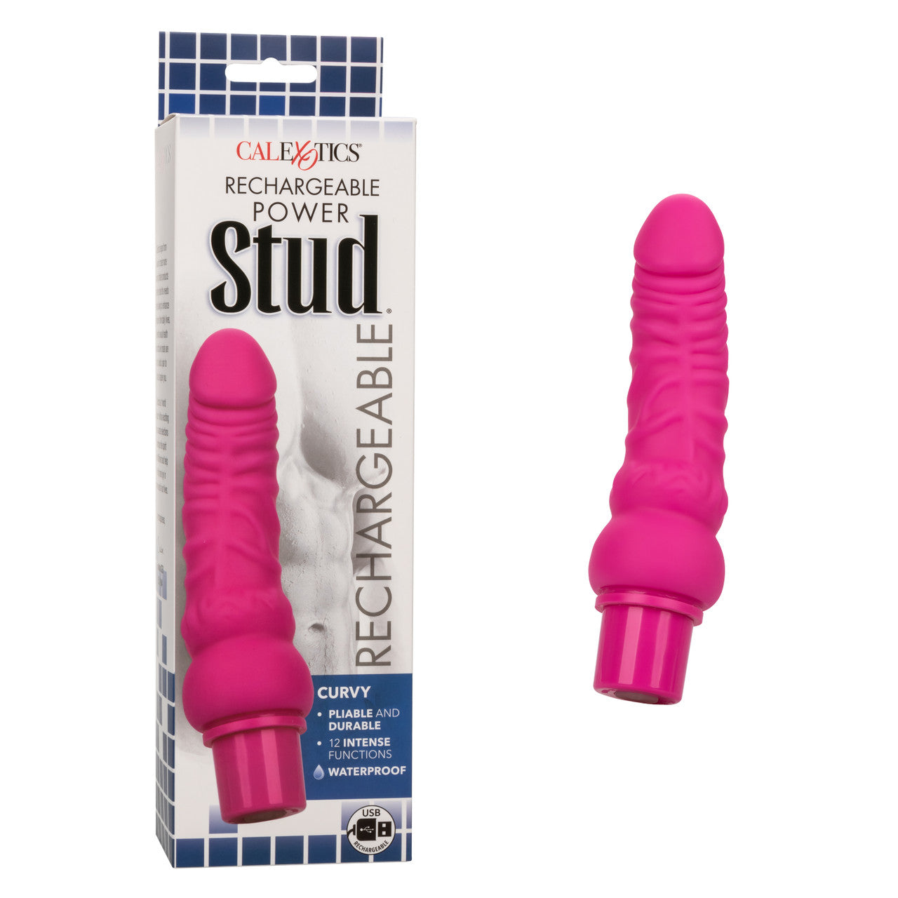 CalExotics Rechargeable Power Stud Curvy Dildo Pink Vibrating Dildos
