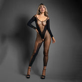 Fantasy Lingerie SHEER PREMONITION Crotchless Bodystocking OS Black Body Stockings