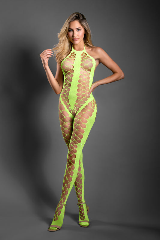 Fantasy Lingerie Sheer Unstoppable Crotchless Bodystocking OS Green Body Stockings