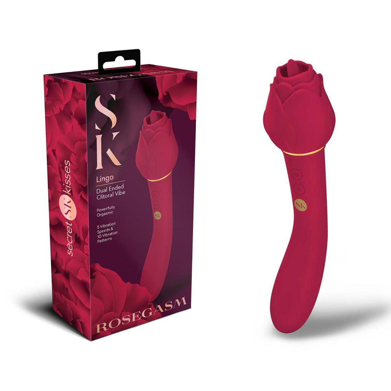 Secret Kisses ROSEGASM LINGO Dual Vibrator & Flicking Stimulator Rose Red Clit Ticklers and Pulsators