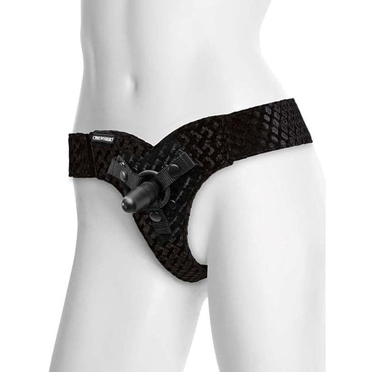 Vac-U-Lock EZ Rider Thong Velvet Harness with Plug Black