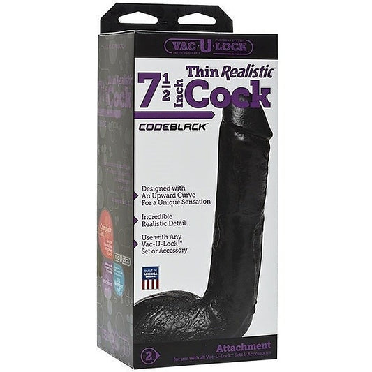 Vac-U-Lock Code Black Thin 7.5 inch Realistic Cock