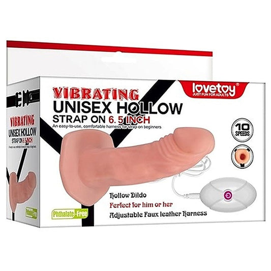 Vibrating Unisex Hollow Strap-On 6.5 inch