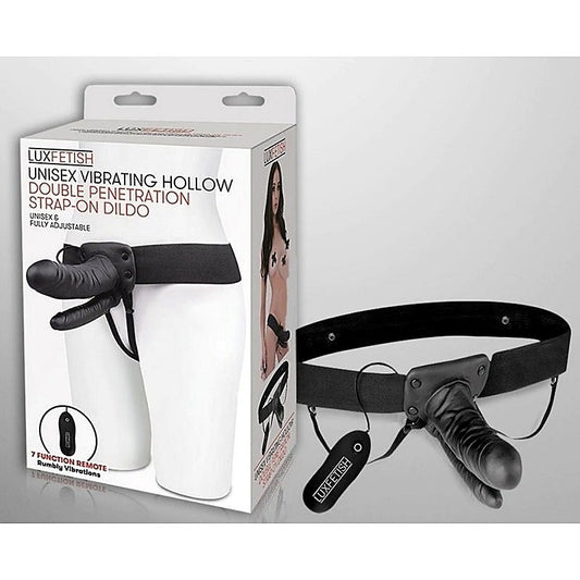 Lux Fetish Unisex Vibrating Hollow Double Penetration Strap-On D