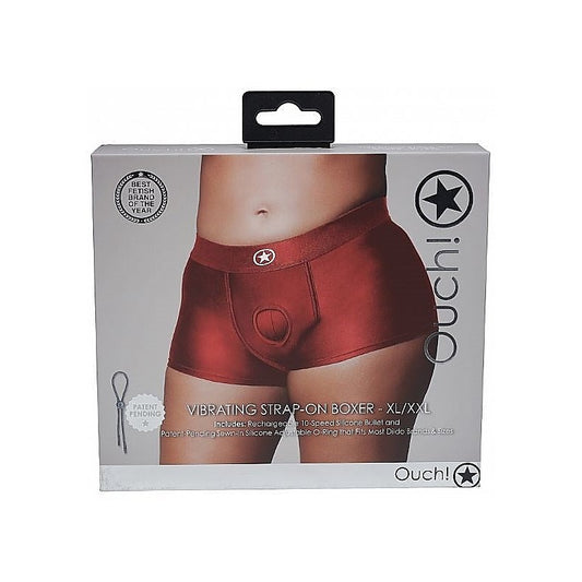 Ouch! Radiant Red Vibrating Strap-on Boxer - Strap On Sextoys
