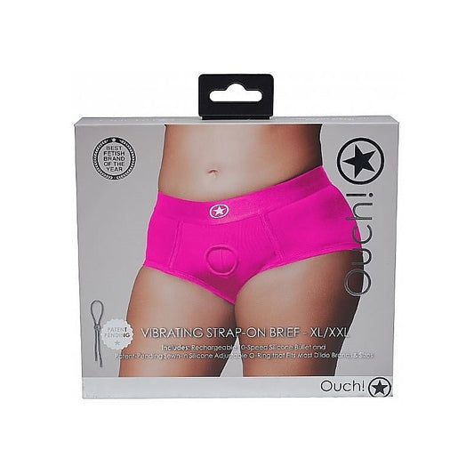 Ouch! Pleasure-Enhancing Vibrating Strap-on Brief - Pink - Strap On Sextoys