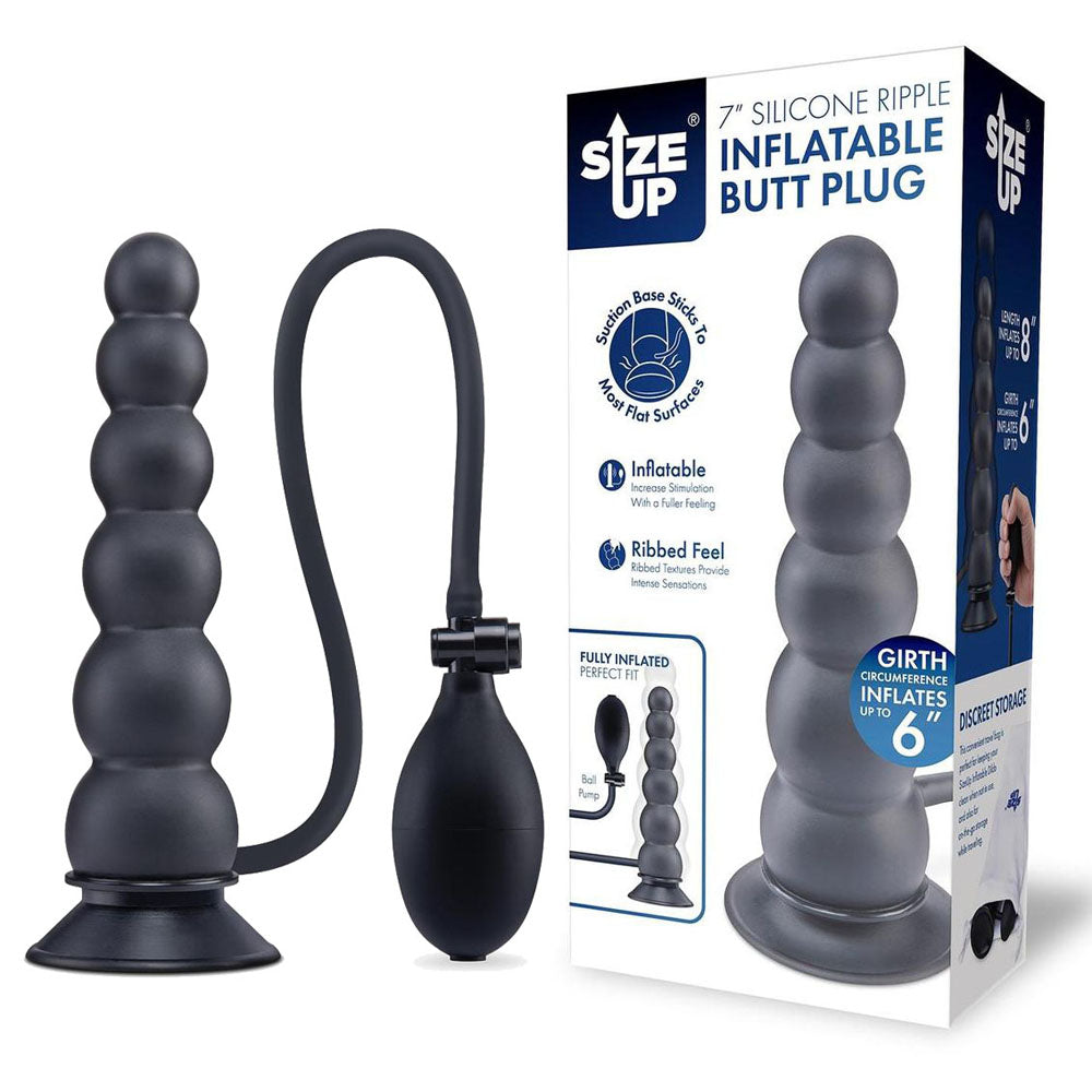 Xgen Size Up Ripple Inflatable Butt Plug Black Butt Plugs