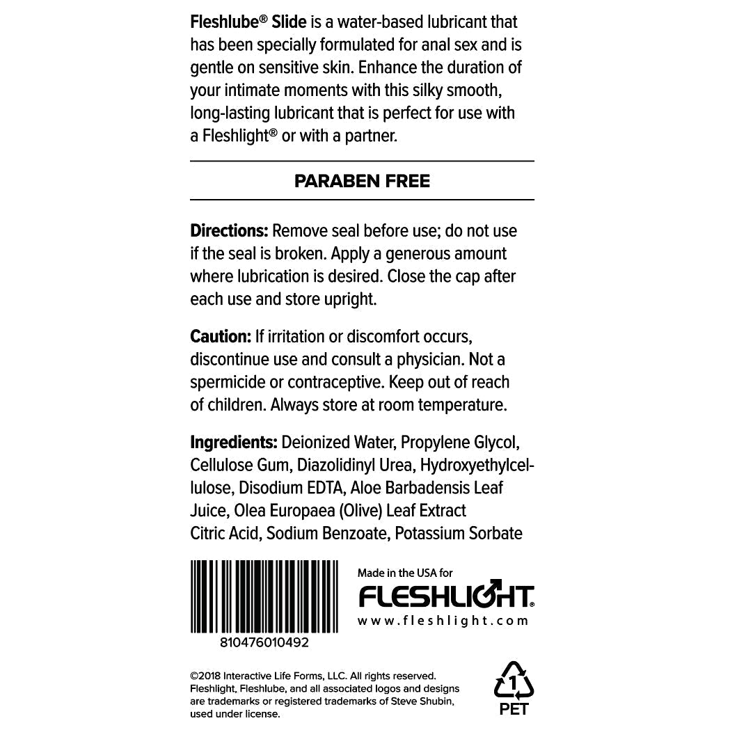 Fleshlight Fleshlube Slide Water Based Anal Lubricant Water Based Lubes