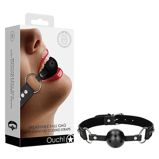 OUCH! Diamond Studded Breathable Ball Gag - Bondage Gags and Bits