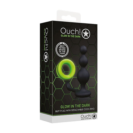 Ouch! Luminous Delight - Glow-in-Dark Beads Butt Plug with Cock Ring