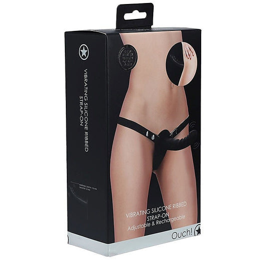 OUCH! Ribbed Silicone Vibrating Strap-On - Satisfy Your Desires