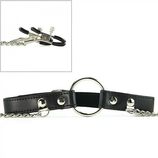 Seize O-Ring Gag With Nipple Clamps - Bondage Gags and Bits