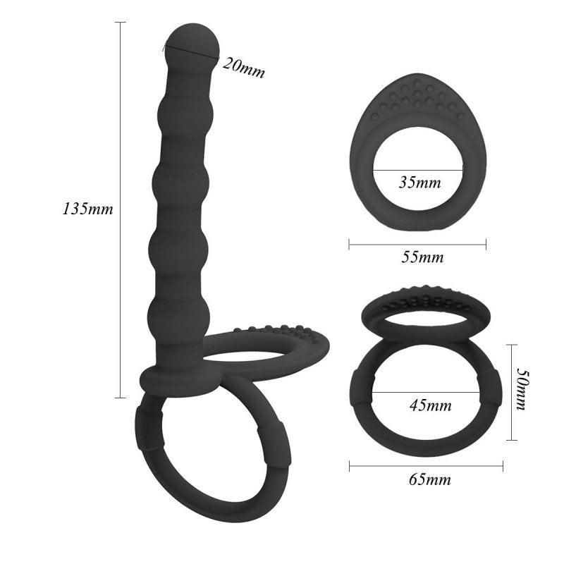 BDStyle Mens Cock and Ball Ring with Anal Beads Ball and Cock Toys