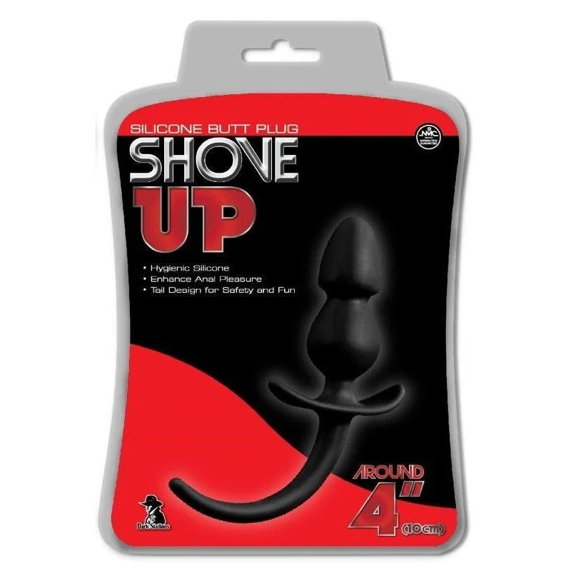 Shove Up 4" Black Silicone Butt Plug with Tail Butt Plugs
