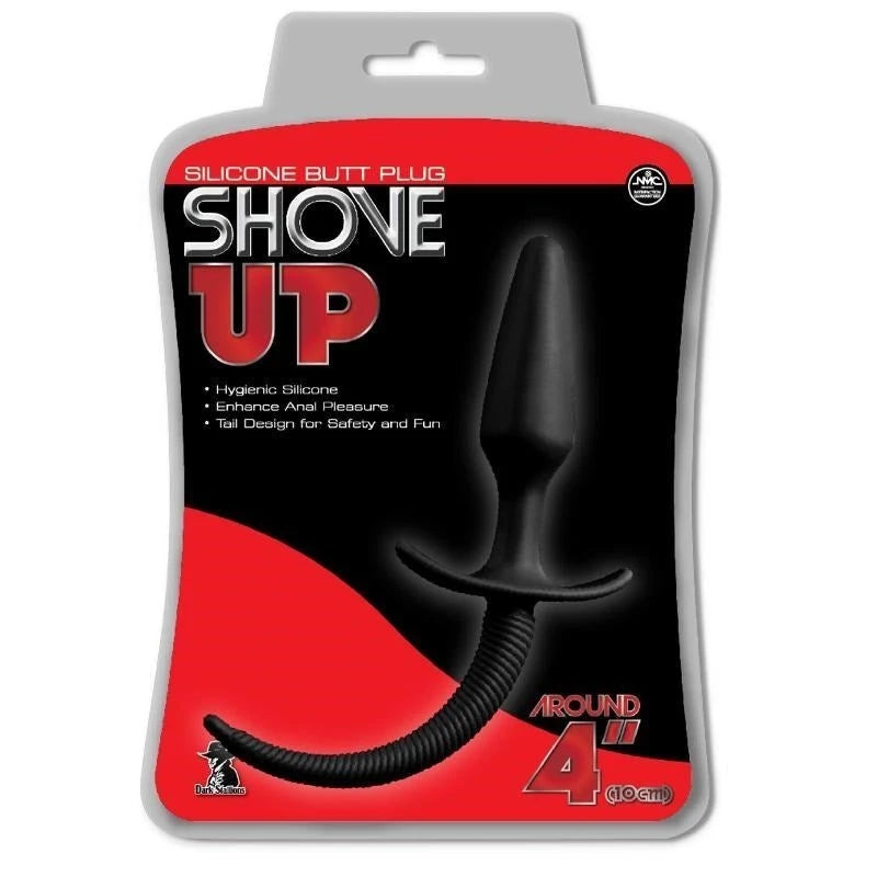 Shove Up 4 Inch Silicone Butt Plug with Tail Black Butt Plugs