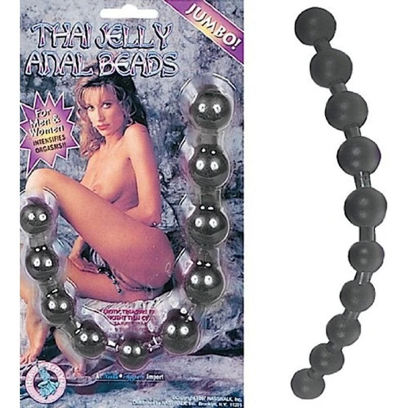 Jumbo Jelly Thai Beads Black Butt Plugs