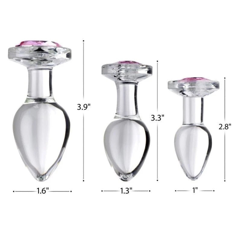 Radiant Indulgence - Crystal Clear Glass Anal Plug with Pink Gem Ends Butt Plugs