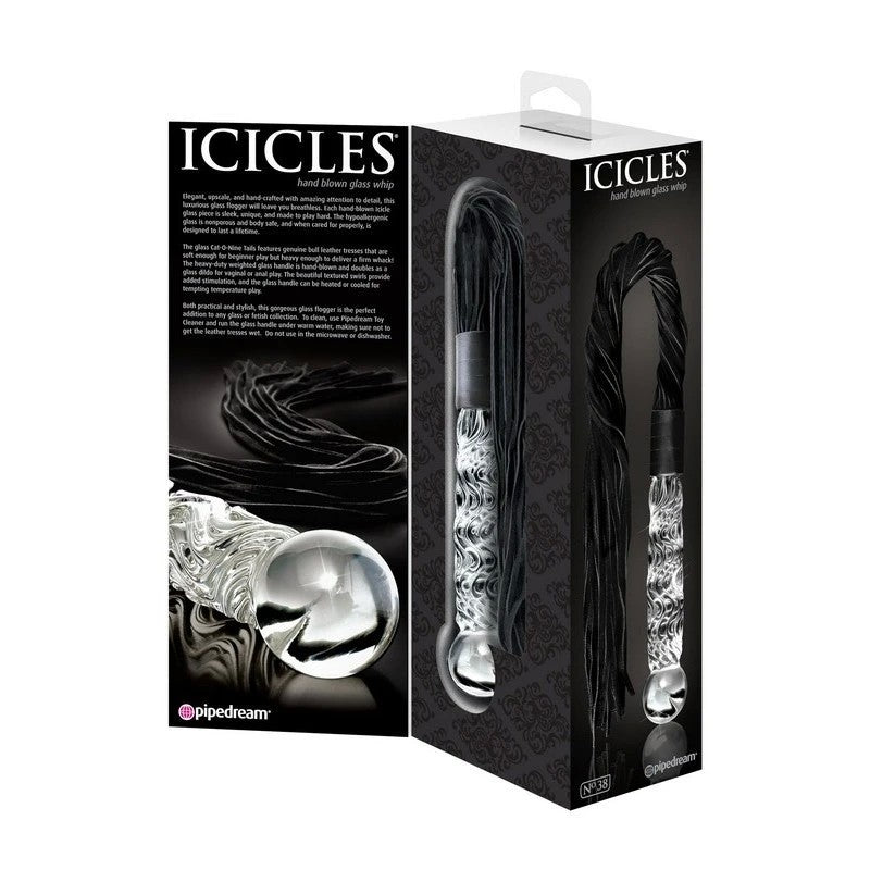 Pipedream Icicles No 38 Hand Blown Glass Whip Anal Dildos