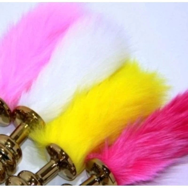 Neon Rabbit Tail Butt Plug Gold Small Butt Plugs