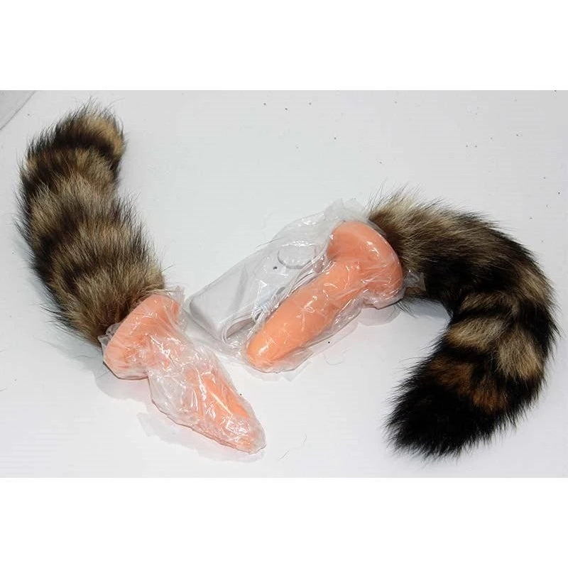 Brown Faux Fox Tail Vibrating Anal Plug Butt Plugs
