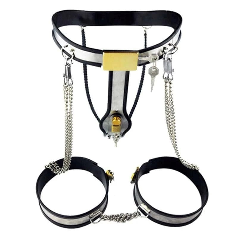 Chained Thigh High Chastity Belt & Cuffs Male Chastity