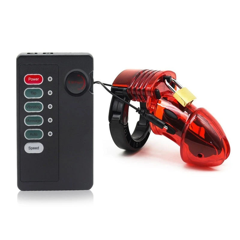 Precision Pleasure - E-Stim Chastity Cage & Remote Red Male Chastity