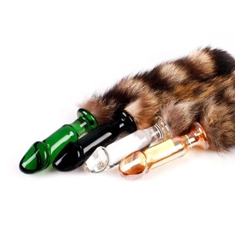 Glass Butt Plug With Faux Fox Tail Butt Plugs