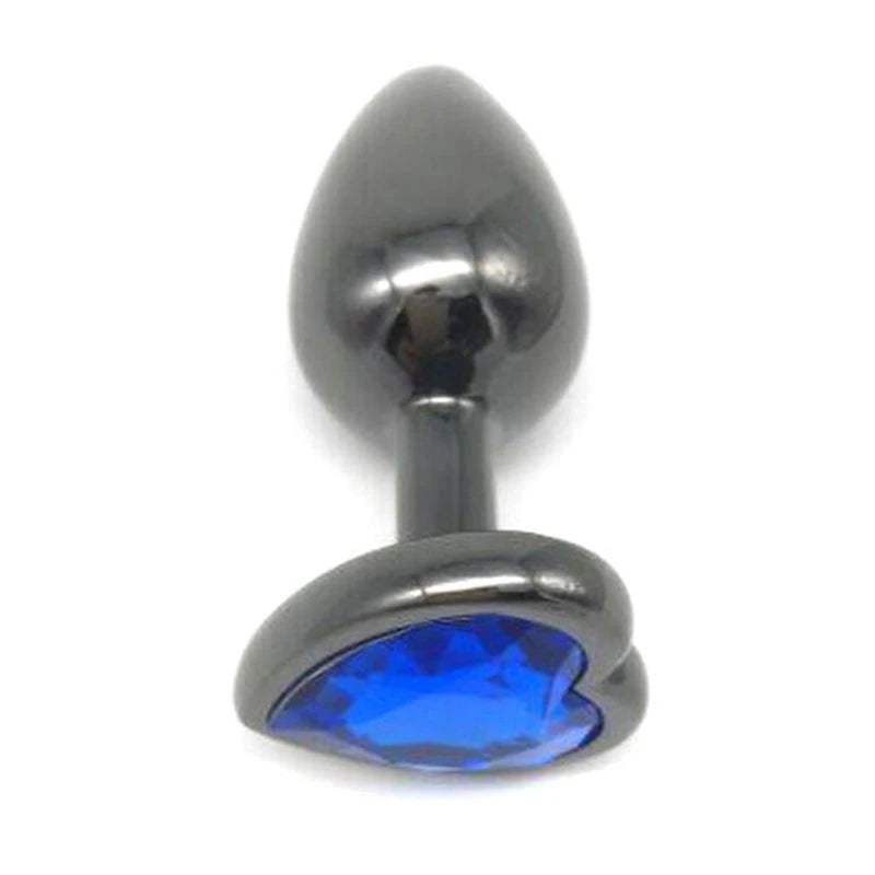 Heart Jeweled Black Steel Butt Plug Medium Butt Plugs