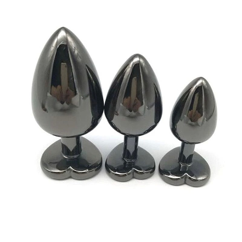 Heart Jeweled Black Steel Butt Plug Medium Butt Plugs