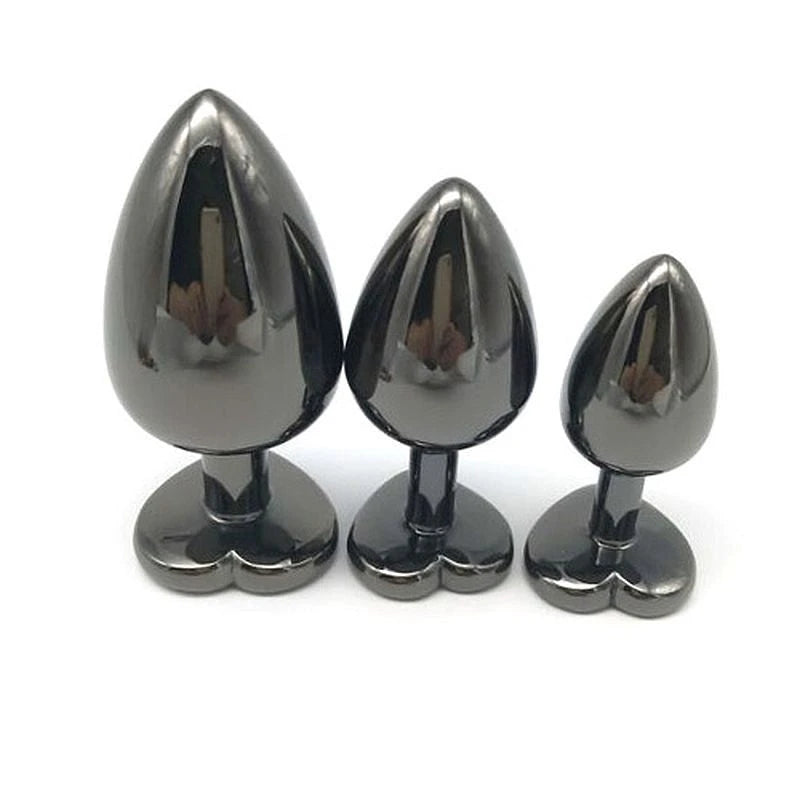 Heart Jeweled Black Steel Butt Plug Medium Butt Plugs