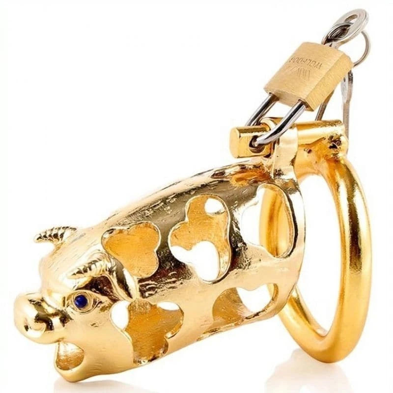 Chinese Zodiac CockCage Ox GOLD Male Chastity