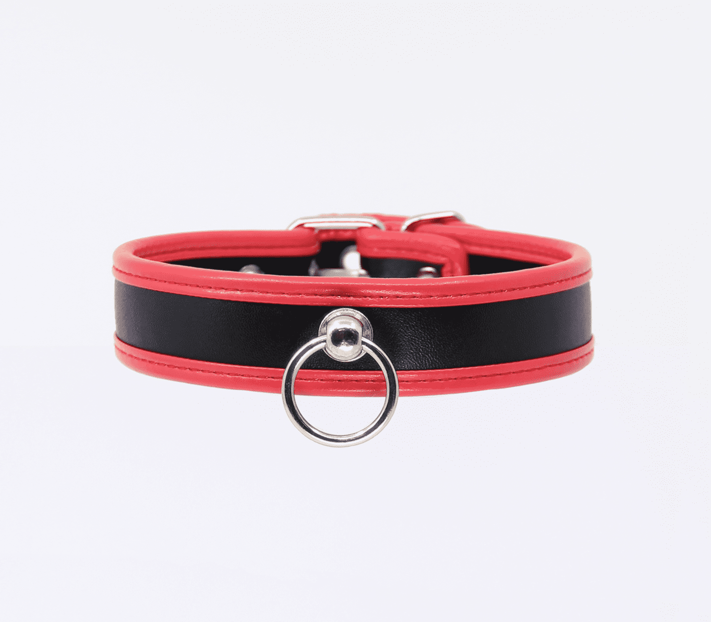 Berlin Baby Thin Padded Faux Leather Bondage Collar Black Red Collars and Leads