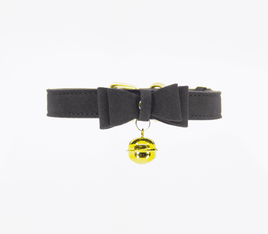 Berlin Baby Faux Suede Leather Bow Cat Bell Collar - Collars and Leads