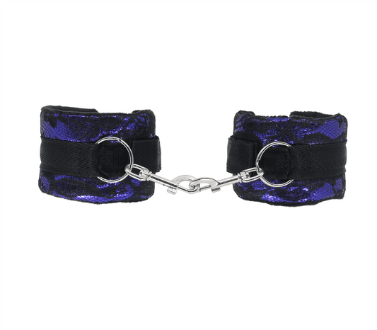 Berlin Baby Satin and Lace Bondage Wrist Cuffs Purple Cuffs And Restraints