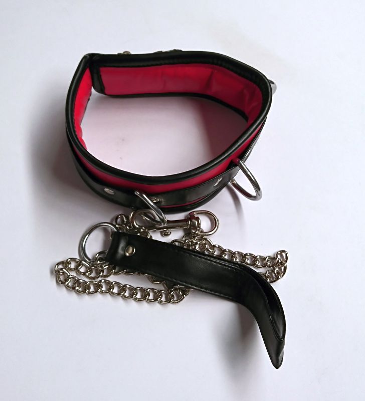 Luxurious BDSM Accessory - Black and Red Collar with Lead Collars and Leads