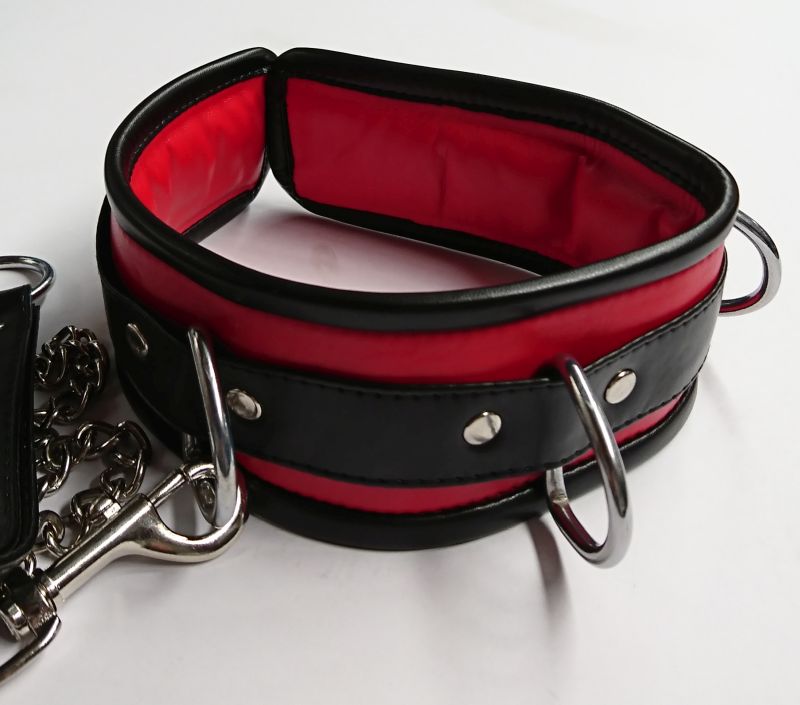 Luxurious BDSM Accessory - Black and Red Collar with Lead Collars and Leads