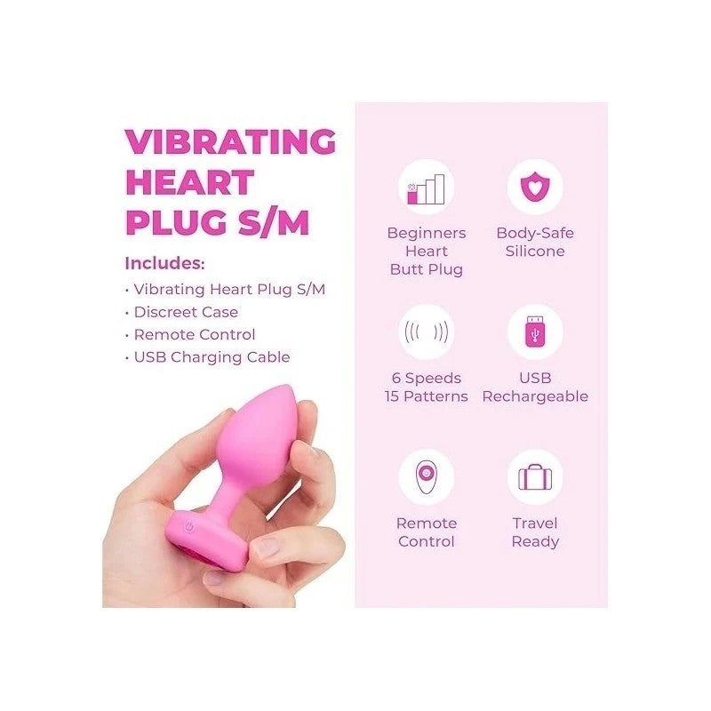 Luxurious Remote-Controlled Vibrating Heart Plug by B-Vibe Butt Plugs