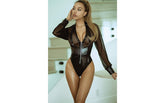 Yelete Clocking Out Faux Leather Zip Up Bodysuit Black S M Her Fetish