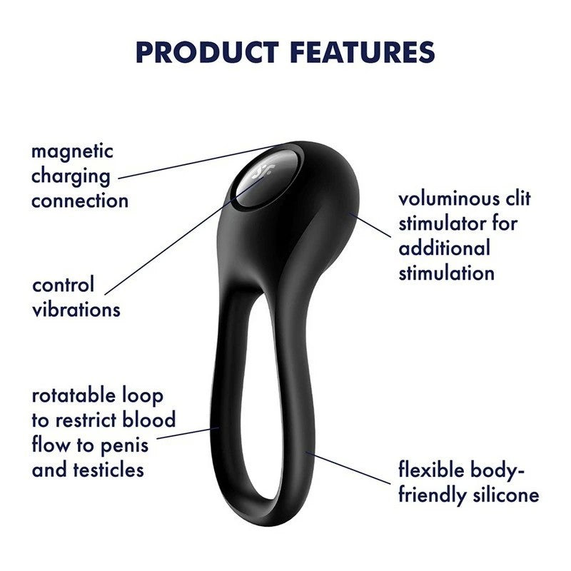 Satisfyer Majestic Duo Silicone Flexible Cock Ring Black Cock Rings