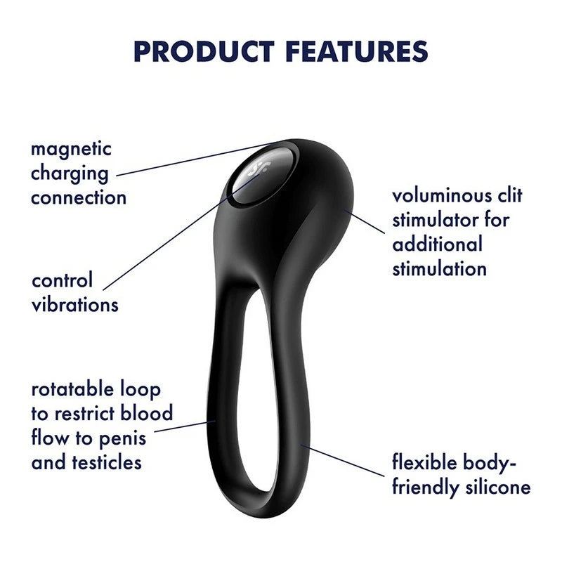Satisfyer Majestic Duo Silicone Flexible Cock Ring Black Cock Rings