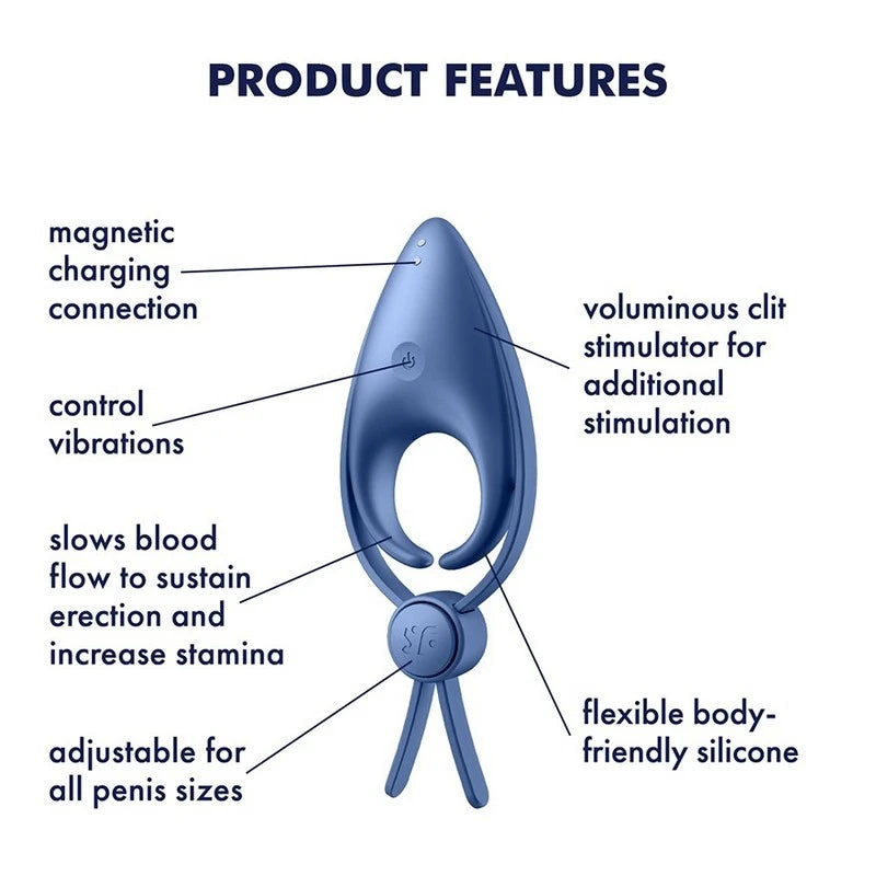 Satisfyer Sniper Waterproof Vibrating Mens Cock Ring Blue Ball and Cock Toys