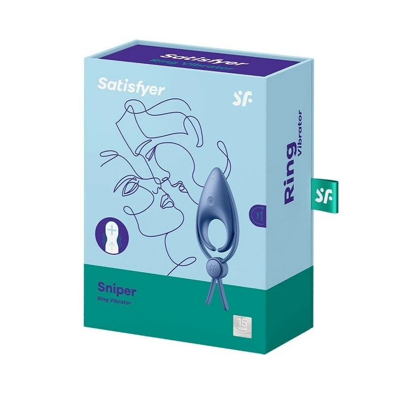 Satisfyer Sniper Waterproof Vibrating Mens Cock Ring Blue Ball and Cock Toys