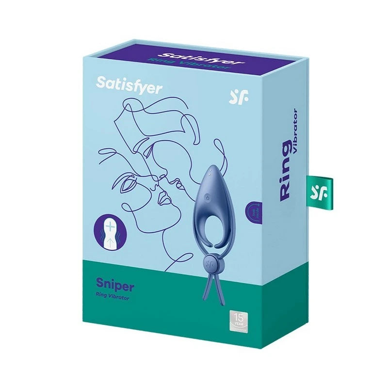 Satisfyer Sniper Waterproof Vibrating Mens Cock Ring Blue Ball and Cock Toys