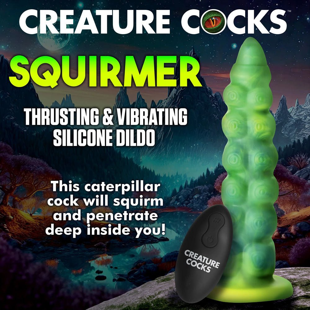 XR Brands Creature Cocks Squirmer Thrusting and Vibrating Fantasy Dildo Green 22.3cm Vibrating Dildos