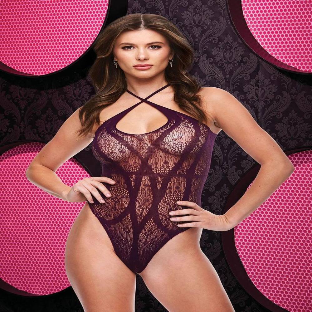 Lapdance Lingerie Criss Cross Lacey Womens Teddy Purple Teddies and Bodysuits