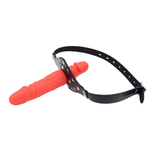 Double-Cock Dildo Penis Mouth Gag - Red/Pink Bondage Gags and Bits