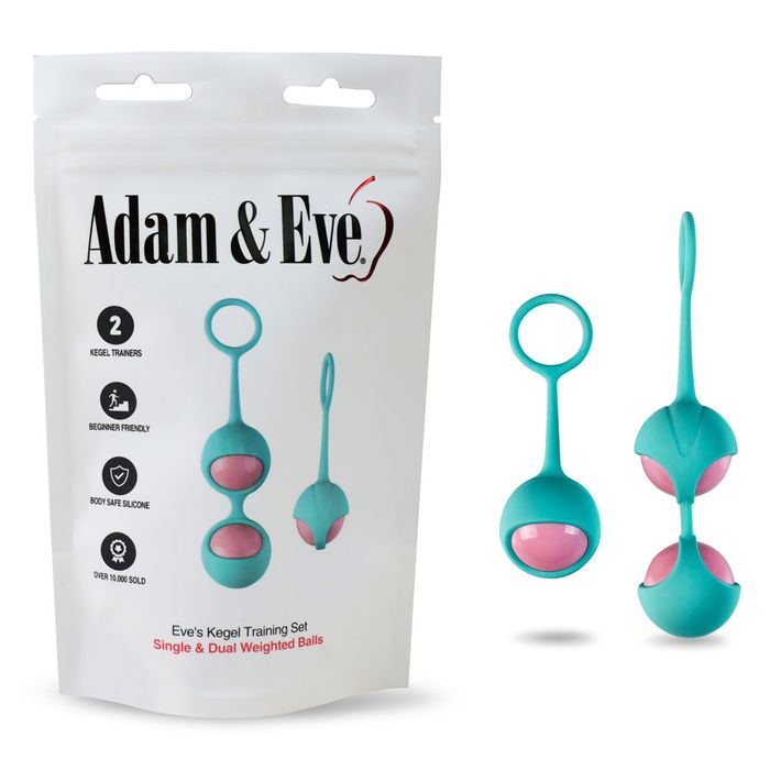 Adam and Eve Eves 2 Piece Kegel Training Set Teal/Pink Love Eggs and Kegel Exercisers