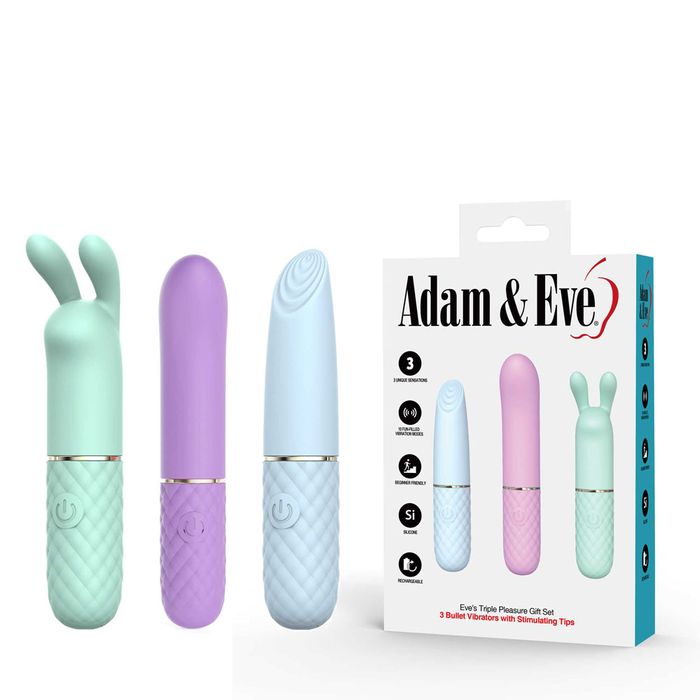 Adam and Eve TRIPLE PLEASURES Coloured USB Rechargeable Bullet Vibrators Bullet Vibrators