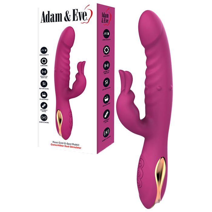 Adam and Eve ROSE GOLD G-SPOT RABBIT Vibrator with Flicking Tip Purple Rabbit Vibrators